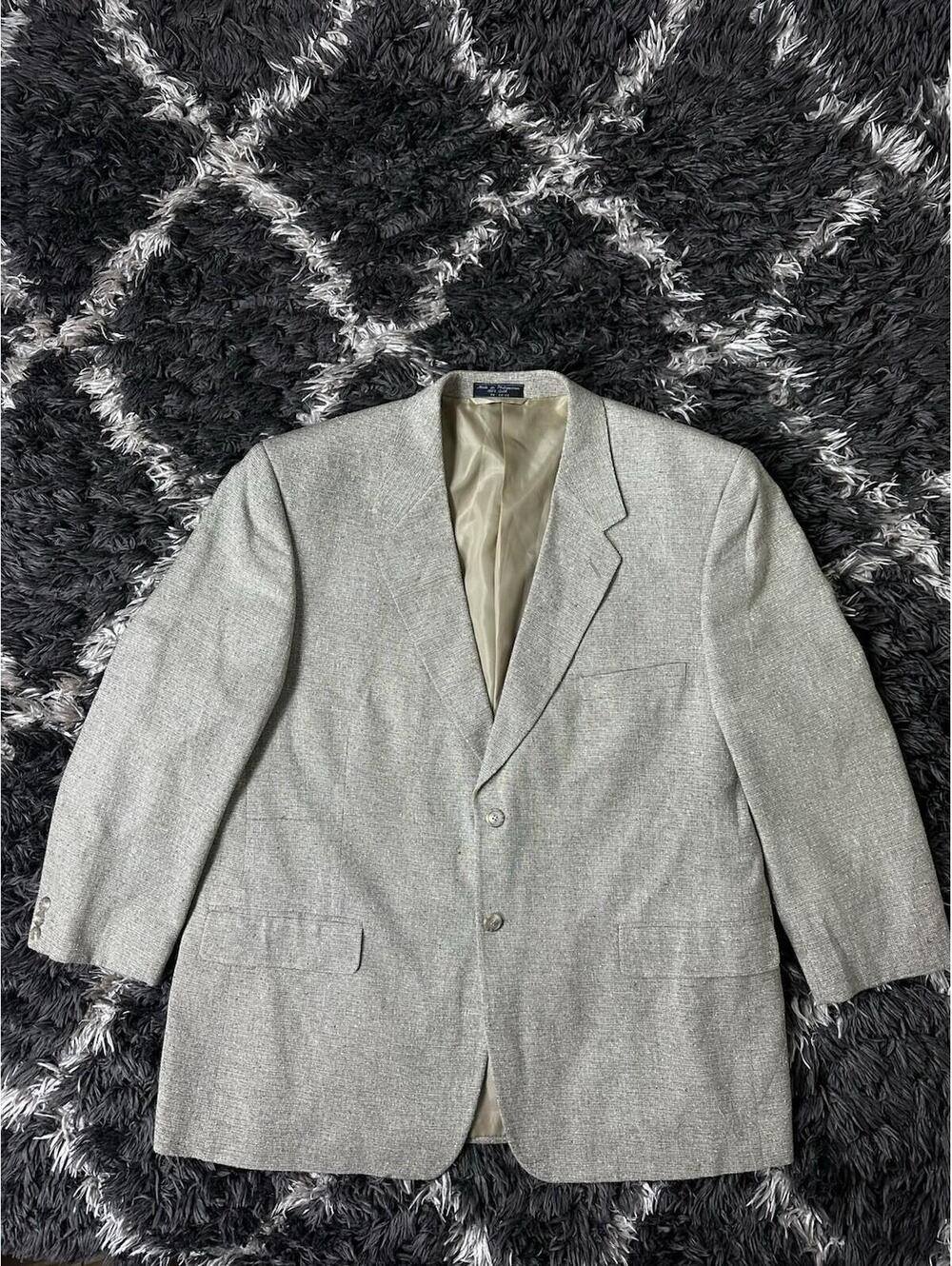 Vintage Bert Pulitzer Blazer Jacket Mens XL 100% Pure Silk Tweed Slub Tan Gray